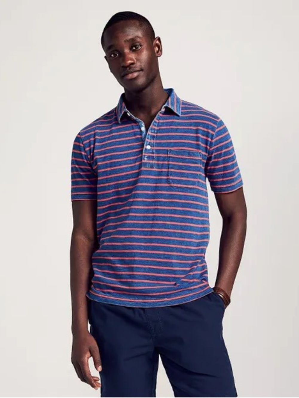 Faherty Brand Striped Cotton Polo Shirt Navy Red Men’s Small